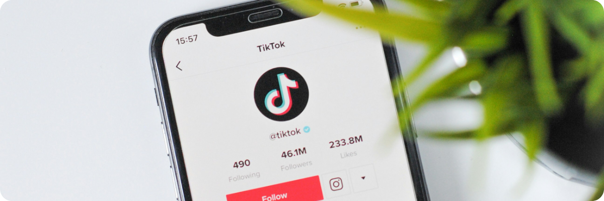 A close-up of a smartphone showing the TikTok profile page, highlighting follower count and the app interface.