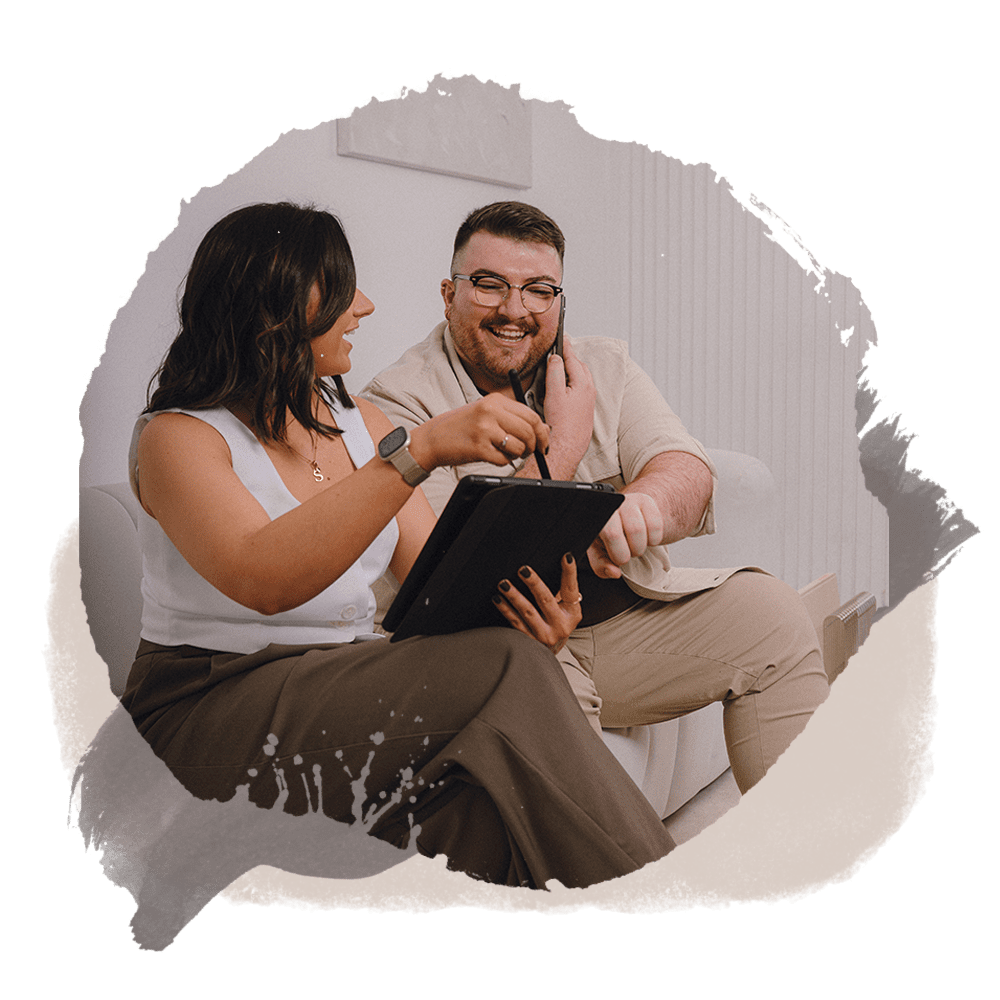 Sarah and Ross Powell from The Business Tea, a small business digital marketing growth consultancy, collaborating in a strategy session. Experts in small business marketing and digital growth, they provide tailored consultancy to help entrepreneurs and SMEs scale online.