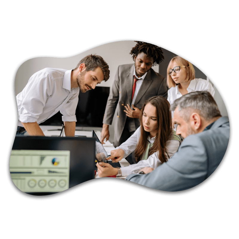 Enterprise marketing team collaborating on strategic marketing planning and business growth in a corporate environment