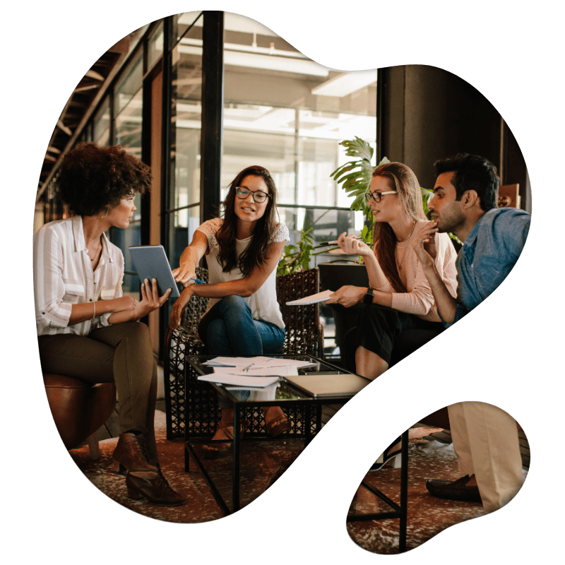 Marketing team reviewing performance data and strategy, representing consultancy support for established businesses