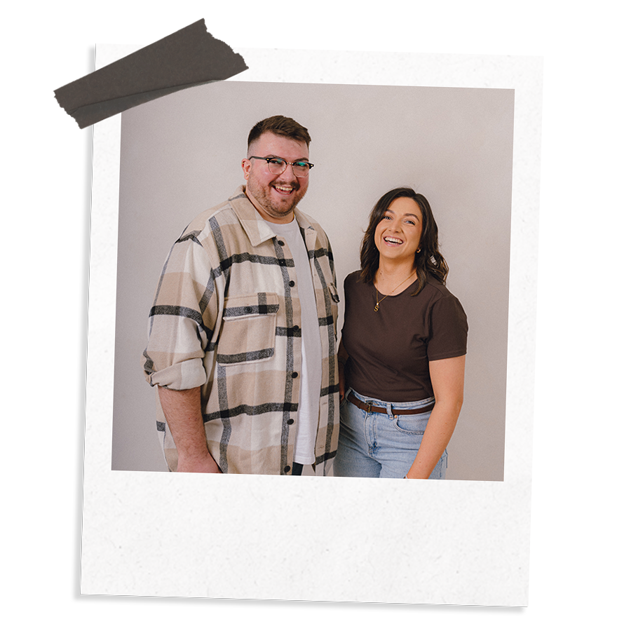 The Business Tea, Sarah and Ross Powell photographed on a studio background.