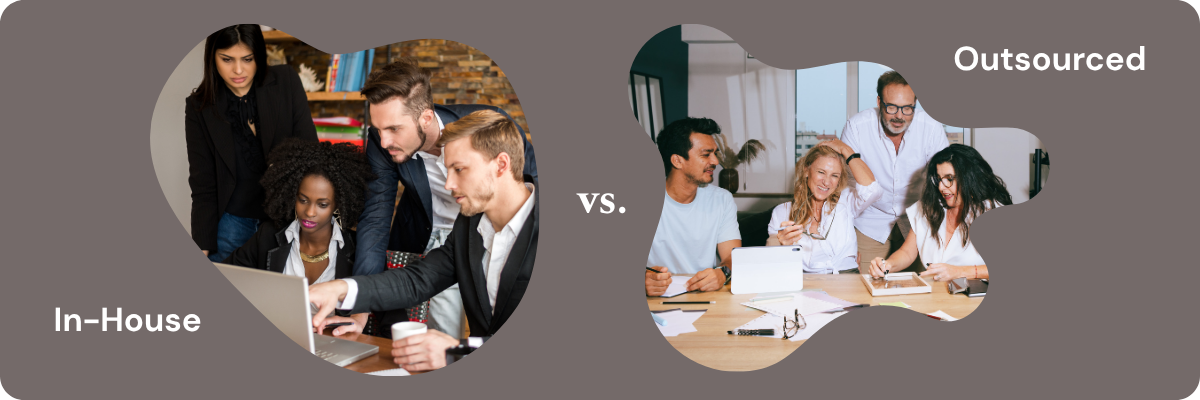 The Business Tea graphic showing In-House vs Outsourced Marketing Functions.